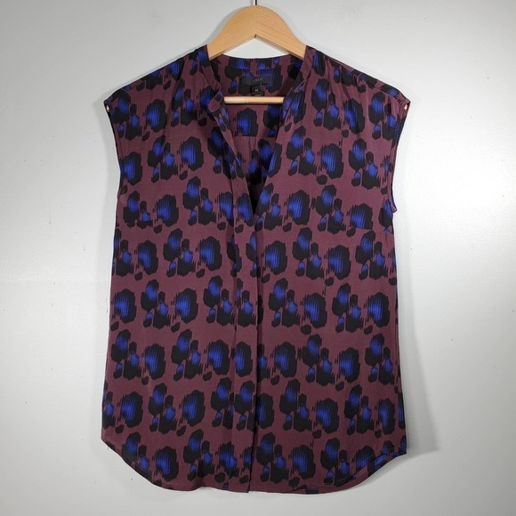 J. Crew Sleeveless V-Neck Leopard Print Blouse Burgundy Blue Size 00 - Picture 10 of 10